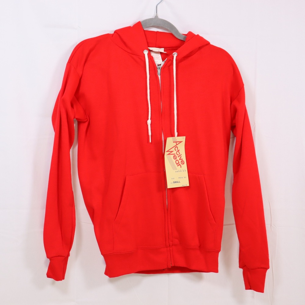 Active Wear Zip Up Hoodie Small Red Unisex Vintage Deadstock Sweatshirt - Picture 1 of 5